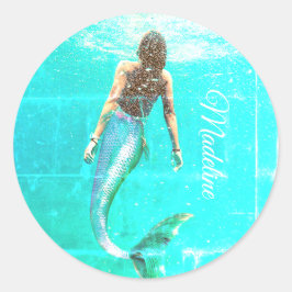Sticker Rond Sirène Été Bleu Océan Moderne Chic