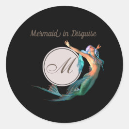 Sticker Rond Sirène Été Monogramme Noir Moderne Chic