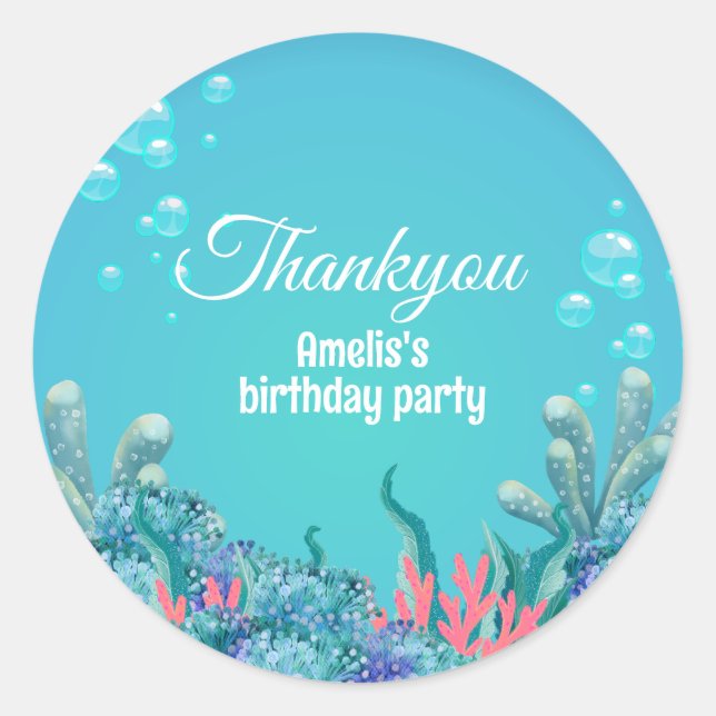 Sticker Rond Sirène lunaire sous la mer Anniversaire (Devant)
