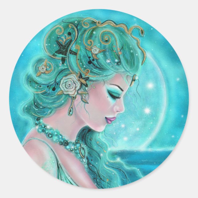 Sticker Rond Sirène Lune De Renee Lavoie (Devant)