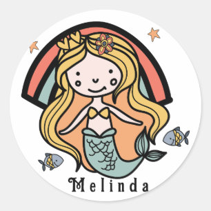 Sticker Rond Sirène mignonne scandinave fille personnalisée