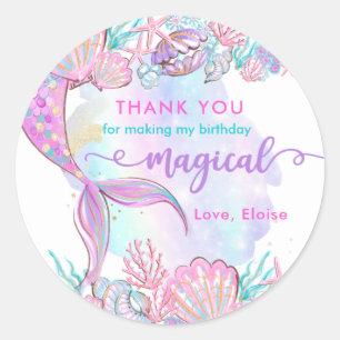 Sticker Rond Sirène Sous La Fête D'Anniversaire De La Mer Favor