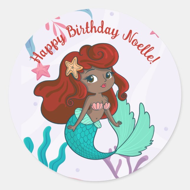 Sticker Rond Sirène sous la mer Anniversaire (Devant)