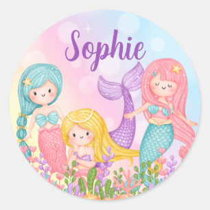 Sticker Rond Sirène sous l'étiquette ronde classique de la mer