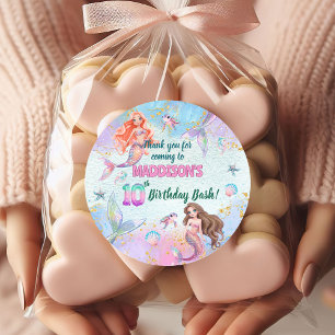 Sticker Rond Sirènes Paillettes Rose Violet Fête d'anniversaire