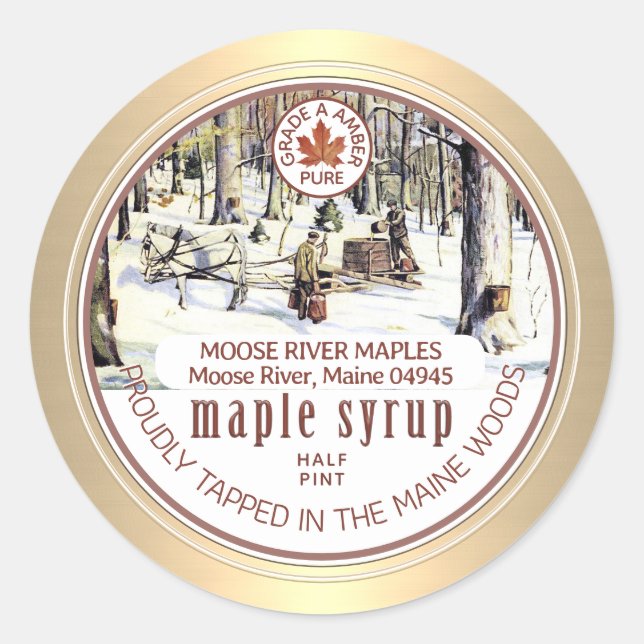 Sticker Rond Sirop d'érable Arbres à carreaux Feuille d'érable  (Devant)