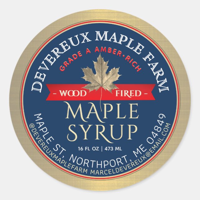 Sticker Rond Sirop d'érable Bois Fierté Bannière rouge Feuille  (Devant)