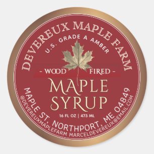 Sticker Rond Sirop d'érable Bois Fierté Bannière rouge Feuille