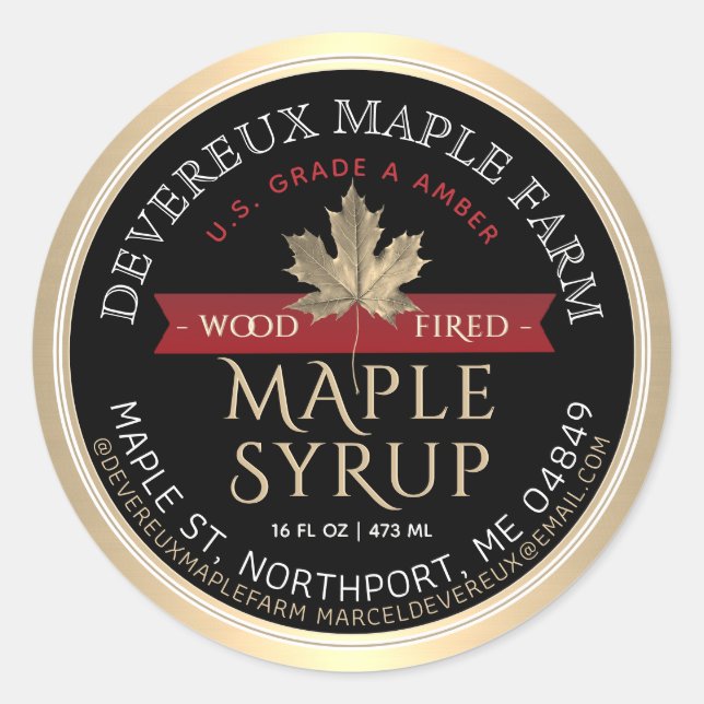 Sticker Rond Sirop d'érable Bois Fierté Bannière rouge Feuille  (Devant)