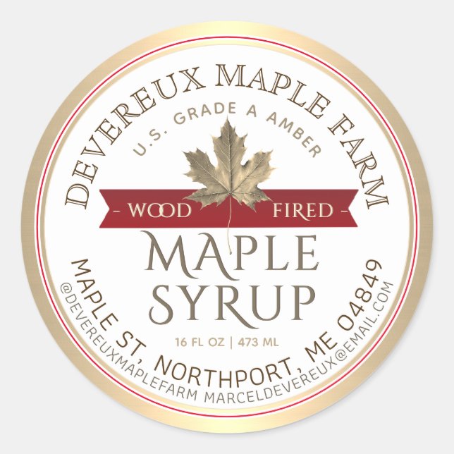 Sticker Rond Sirop d'érable Bois Fierté Bannière rouge Feuille  (Devant)