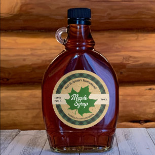 Sticker Rond Sirop d'érable Feuille verte Plaid de buffle Kraft