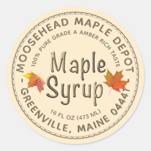 Sticker Rond Sirop d'érable Feuilles d'érable d'automne avec fr