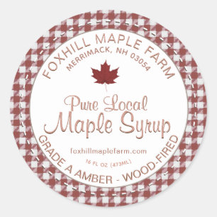 Sticker Rond Sirop d'érable local En vichy Ferme à feuilles rou