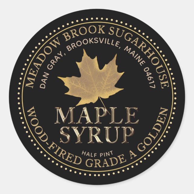Sticker Rond Sirop d'érable Maple Leaf en cuivre Or métallique (Devant)