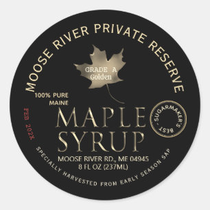 Sticker Rond Sirop d'érable Meilleur Date Or Noir
