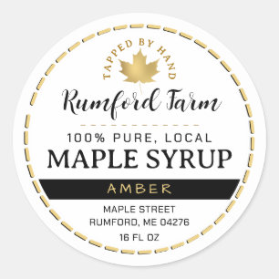 Sticker Rond Sirop d'érable traditionnel à feuilles d'or 2point