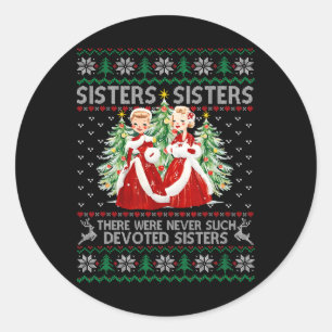 Sticker Rond Sisters Noël blanc Film Xmas Neige Fête Pyjama