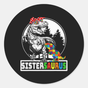 Sticker Rond Sistersaurus T Rex Dinosaure Soeur Saurus Autisme