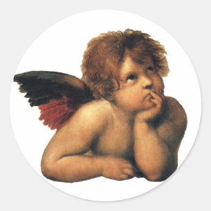Sticker Rond Sistine Madonna, détail des Anges par Raphael Sanz