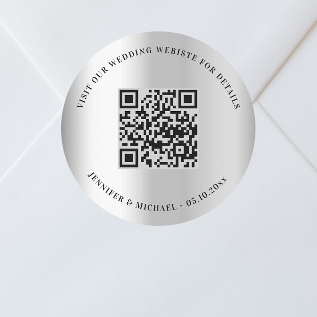 Sticker Rond Site mariage QR code détails rsvp argent (Créateur téléchargé)