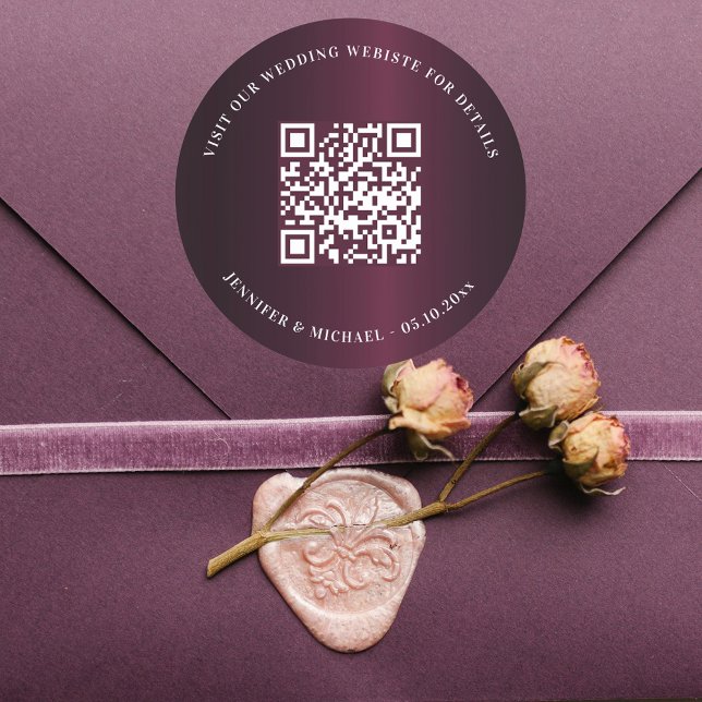 Sticker Rond Site mariage QR code détails rsvp burgundy (Créateur téléchargé)