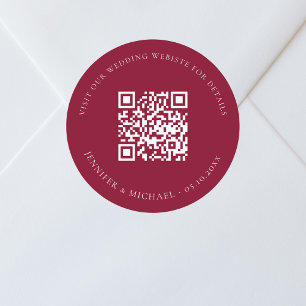 Sticker Rond Site mariage QR code détails rsvp burgundy