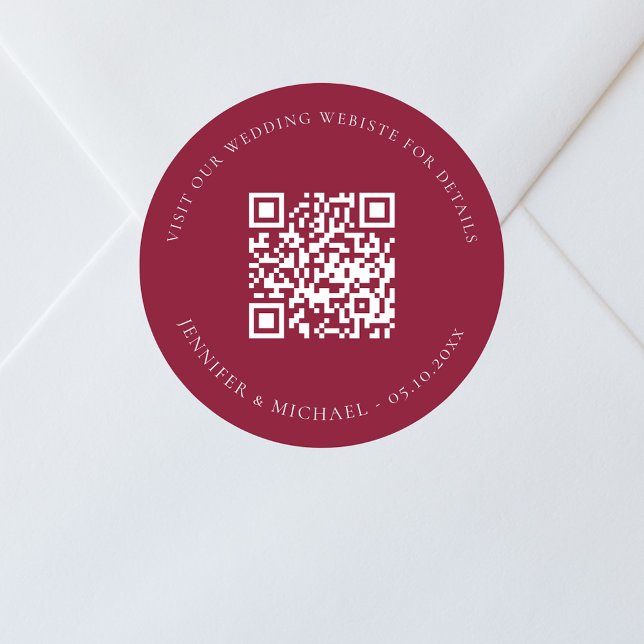 Sticker Rond Site mariage QR code détails rsvp burgundy (Créateur téléchargé)