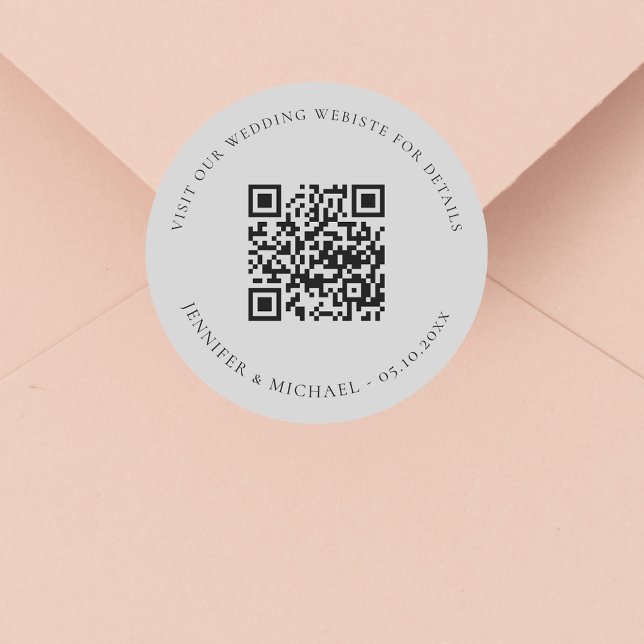 Sticker Rond Site mariage QR code détails rsvp gris (Créateur téléchargé)