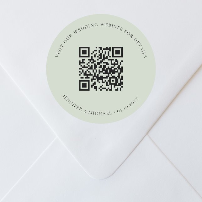 Sticker Rond Site mariage QR code détails rsvp sauge vert (Créateur téléchargé)