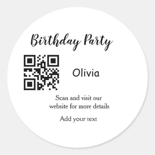 Sticker Rond Site web de fête d'anniversaire simple code-barres (Devant)