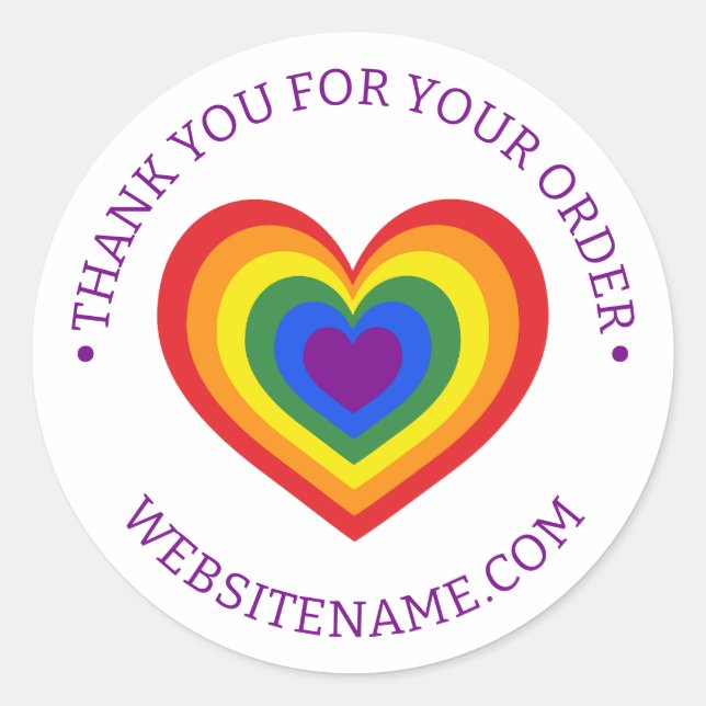 Sticker Rond Site Web du Merci d'affaires Rainbow Heart (Devant)