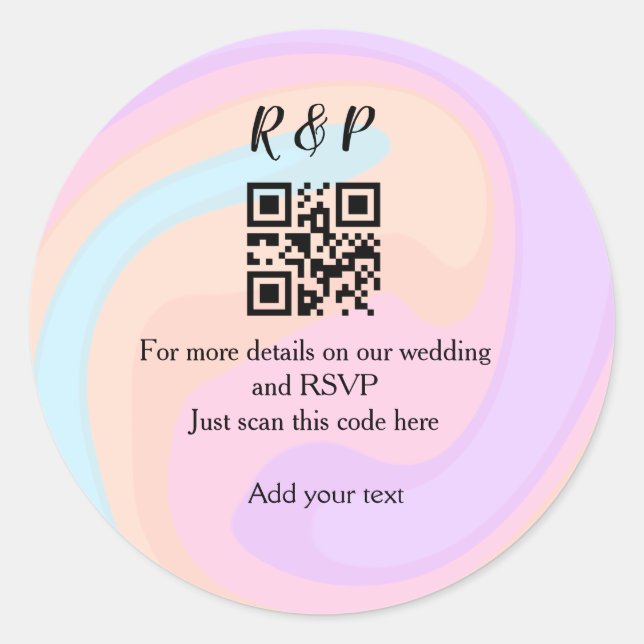 Sticker Rond site web mariage rsvp q r code ajouter nom texte (Devant)
