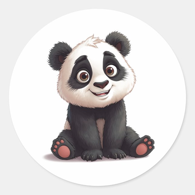 Sticker Rond Sitting Panda Bear Cartoon Illustration Artwork (Devant)