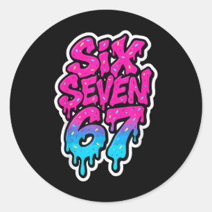 Sticker Rond Six Seven 67 Bysebyll Crème Glacée Dégoulinante Ma