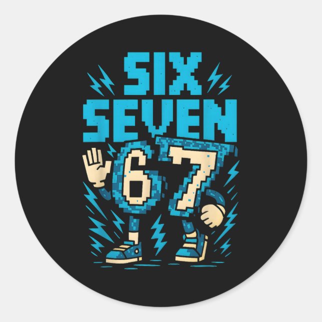 Sticker Rond Six Seven 67 Xel Gamer Apparel Retro Block Style A (Devant)