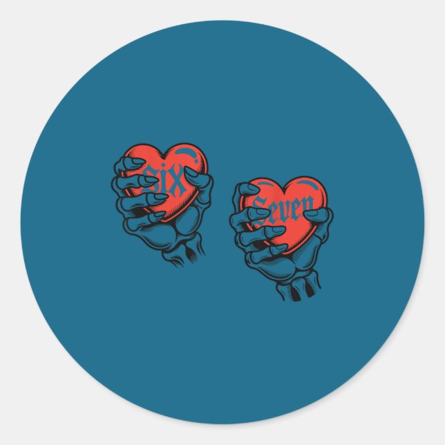 Sticker Rond Six Seven 6 7 Meme 67 Skeleton Hand Valentine Cost (Devant)
