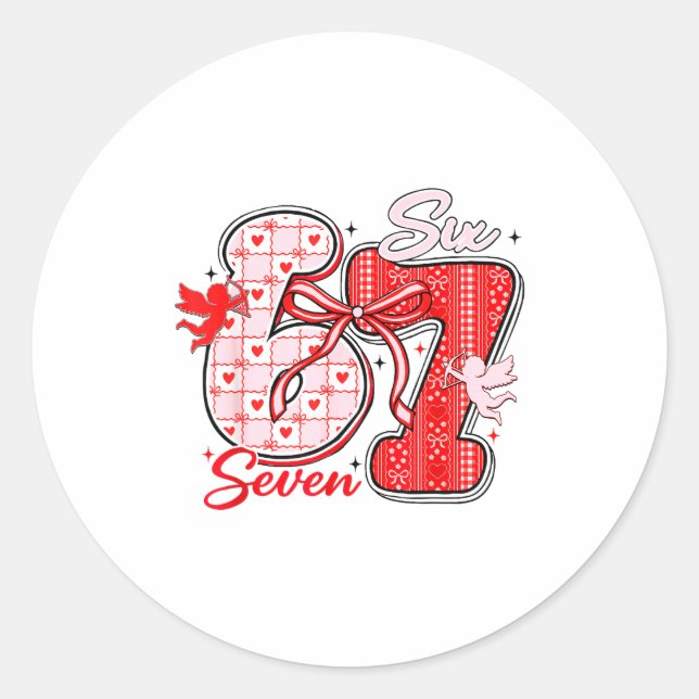 Sticker Rond Six Seven Meme 67 Coquette Bow Valentines Women Gi (Devant)