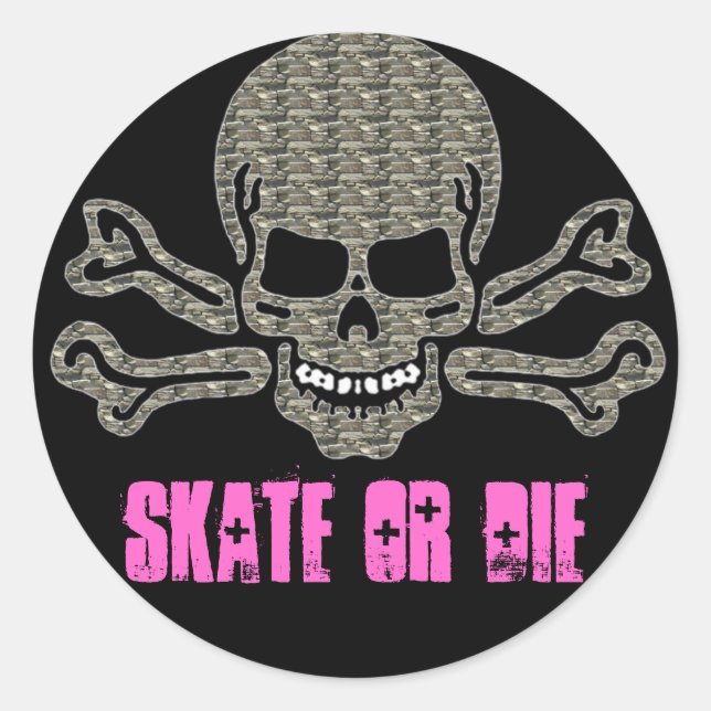 Sticker Rond skate ou die rock texturé crâne (Devant)