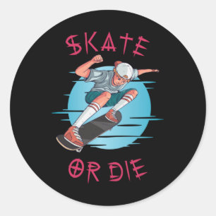 Sticker Rond Skate ou die Skateboarder Garçon