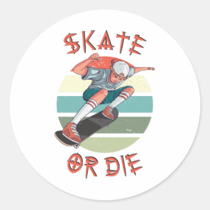 Sticker Rond Skate ou die Skateboarder Garçon