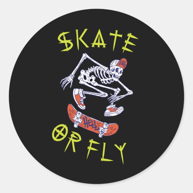 Sticker Rond Skate ou volez Skeleton Skateboarder (Devant)