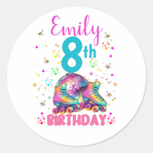 Sticker Rond Skate Roller Disco Birthday Girl Matching
