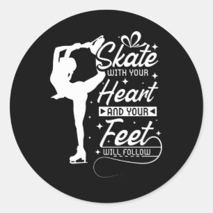 Sticker Rond Skate With You Heart, ice skating