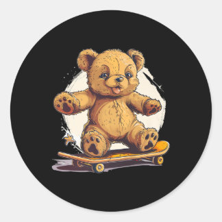 Sticker Rond Skateboard cool Teddy Bear Outfit Pour Skater Boys