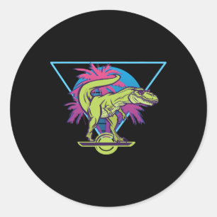 Sticker Rond Skateboard Électrique Moderne T-rex Flottant Rétro