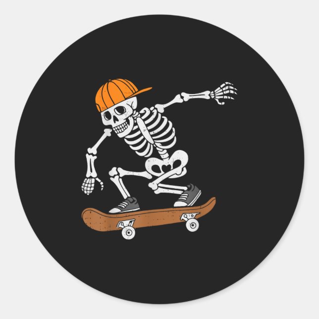 Sticker Rond Skateboard Halloween Costume Skeleton Skateboardin (Devant)
