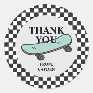 Sticker Rond Skateboard Let's Kick It Anniversaire Merci Favor