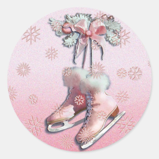 Sticker Rond SKATES DE GLACE en ROSE par SHARON SHARPE (Devant)