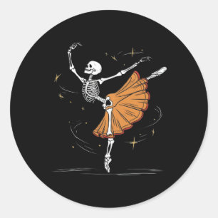 Sticker Rond Skeleton Ballerina Ballet Danse Halloween