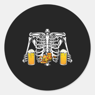 Sticker Rond Skeleton Beer Lover Hamburger Pizza Xray Halloween